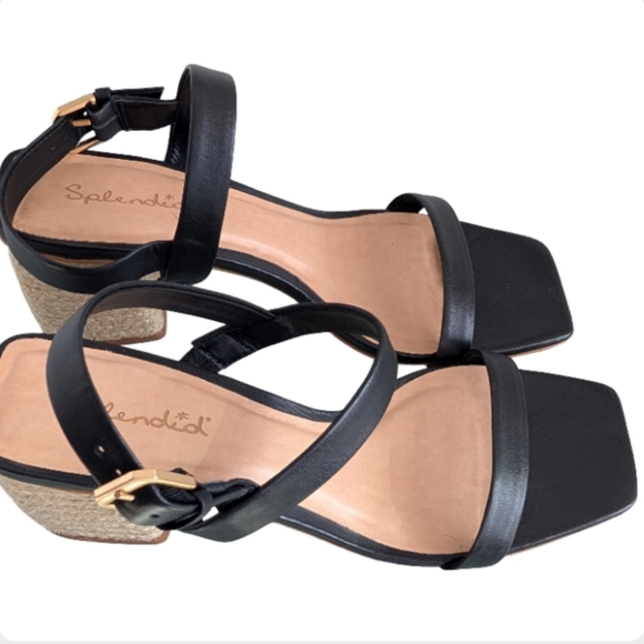 Splendid Keeva Square Toe Leather Sandals Size 10 | NEW Black Espadrille Heel - Picture 7 of 11